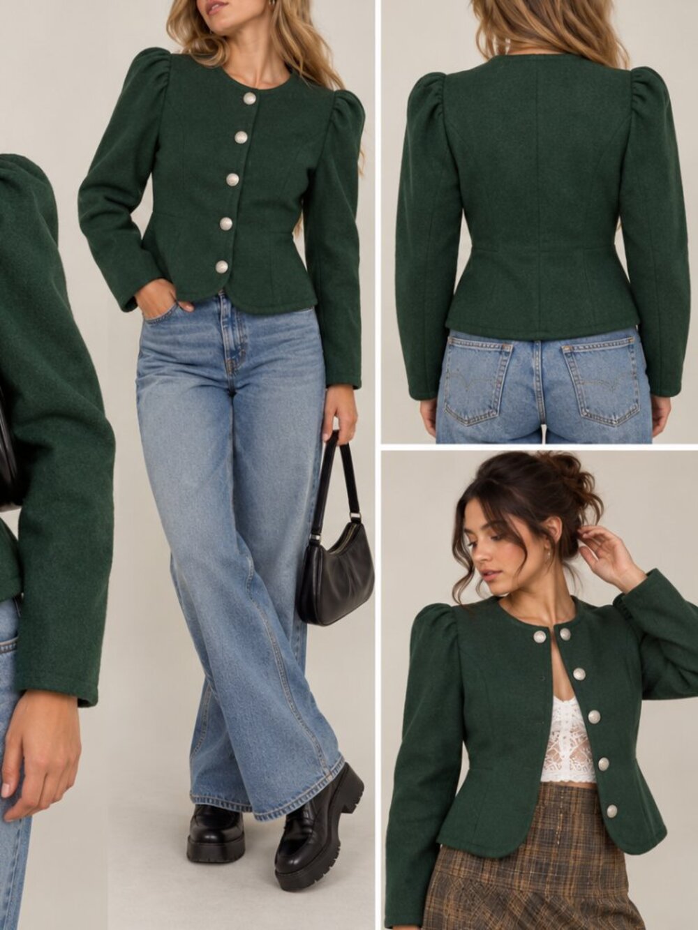 Vintage Perry Landhaus Wool Jacket Womens 40 Green Puff Sleeve Austrian Blazer